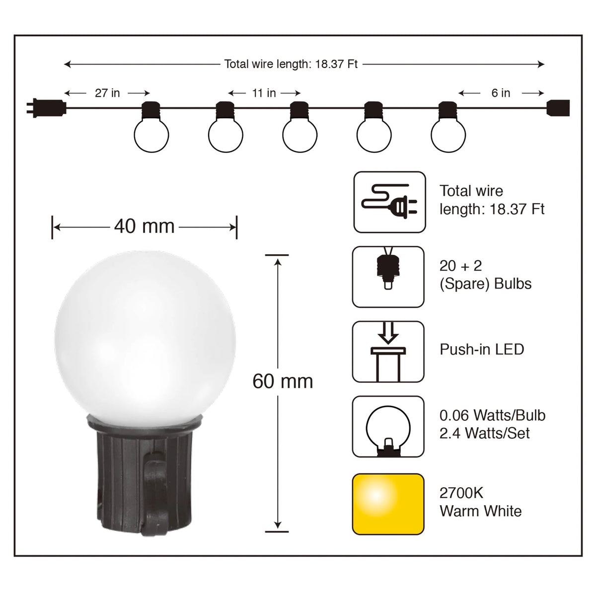20-Count LED Frosted Globe Outdoor String Lights X5549