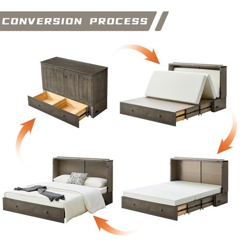 White Queen Murphy Bed with Mattress and Drawers E50005