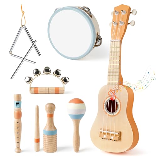 Kids Guitar Set 7 in 1 Musical Instruments with Ukulele Flute Tambourine Maracas O619