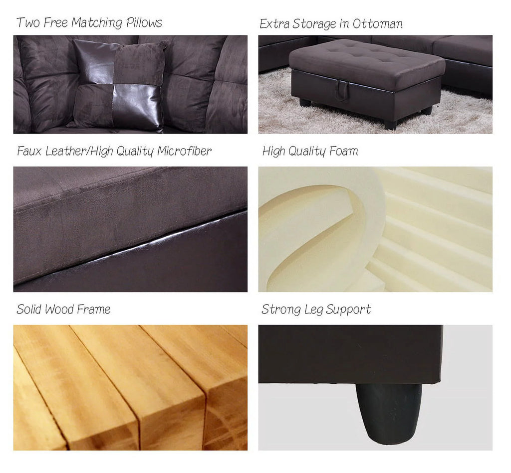 Microfiber Leather Sectional Sofa with Storage Ottoman R530262