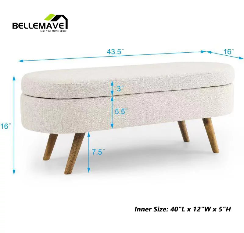 Beige Linen Upholstered Storage Ottoman O2892