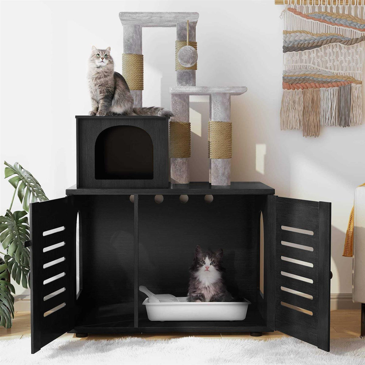 Cat Litter Box Enclosure with Cat Tree L113033
