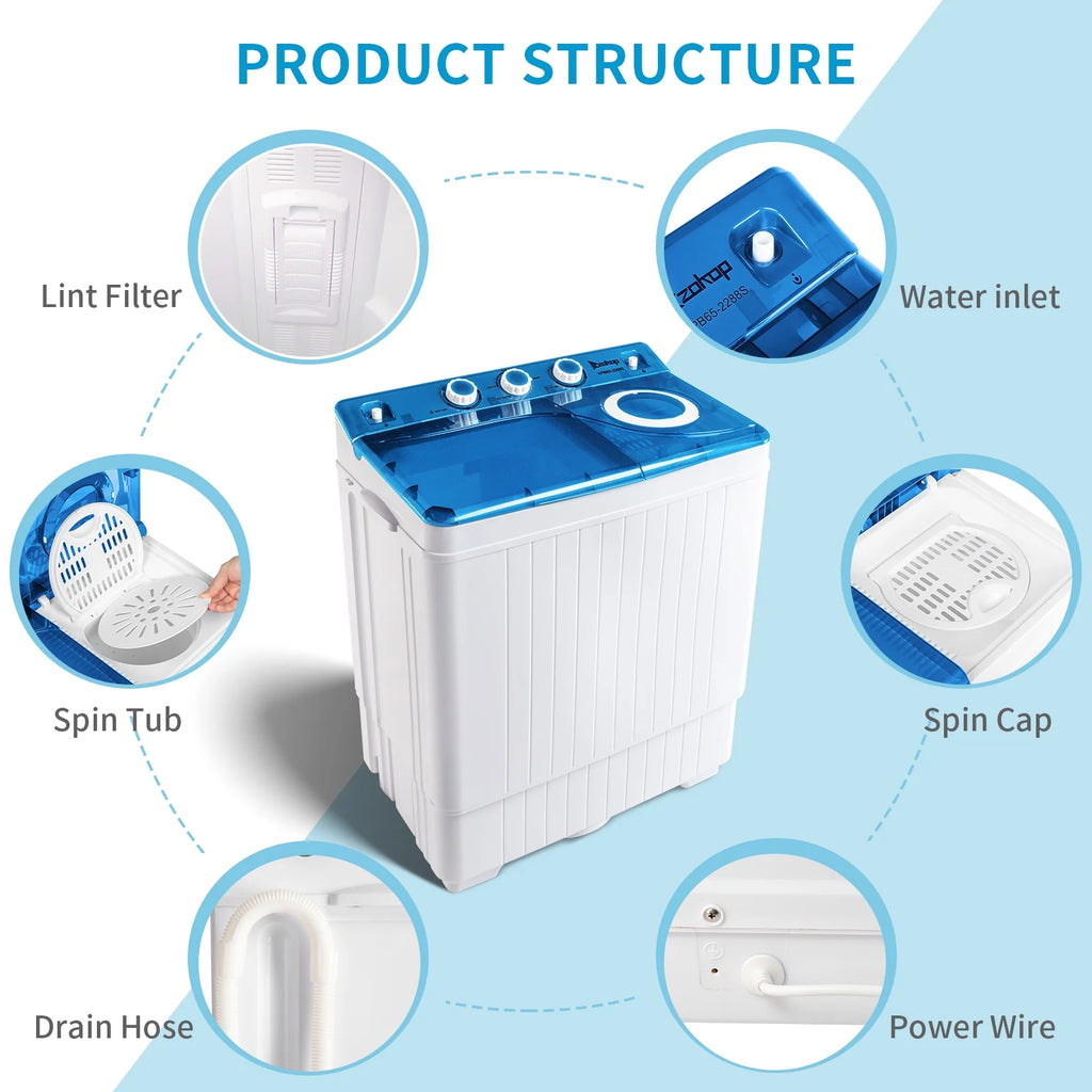 Semi-automatic Twin Tub Washing Machine, 26Lbs, White&Blue B94302
