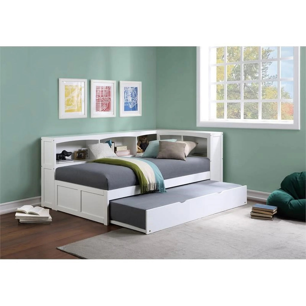 White 5-Shelf Wood Twin Corner Bed Y375486