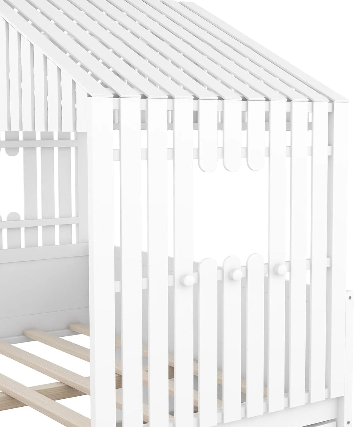 White Full Size Wood House Bed with 4 Drawers S97969