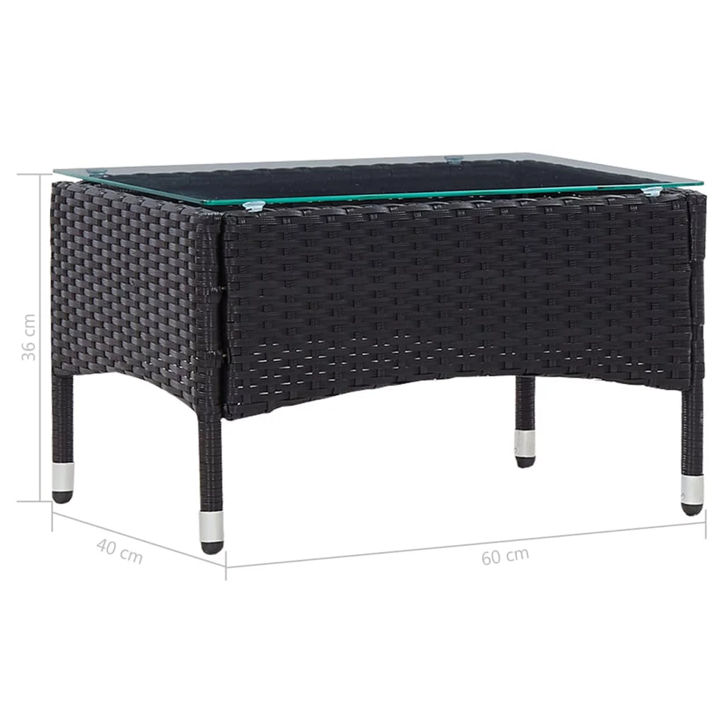Black Poly Rattan Glass Top Side Table T61105