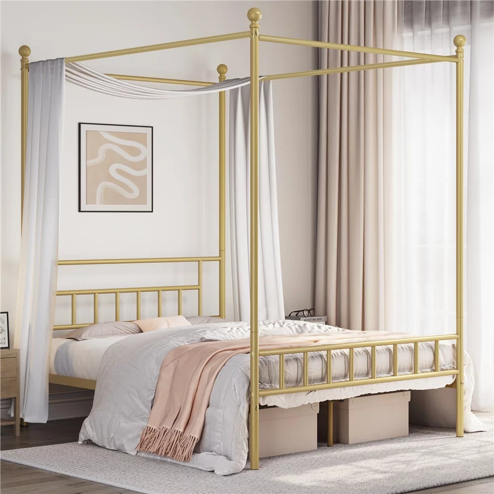 Black Metal Canopy Bed with Headboard and Footboard M824