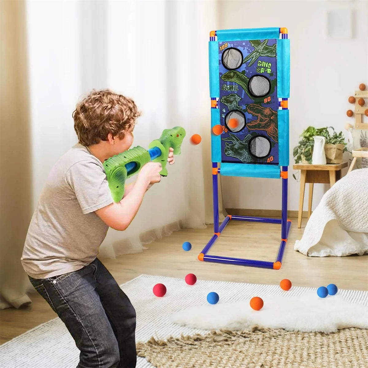 Dinosaur Shooting Game Toy with 2pk Foam Ball Popper Air Guns & 30 Foam Balls Z69187