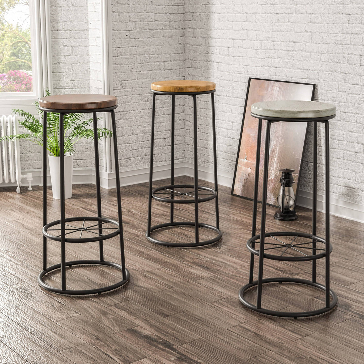 Rustic Metal Barstools Set of 2 H709