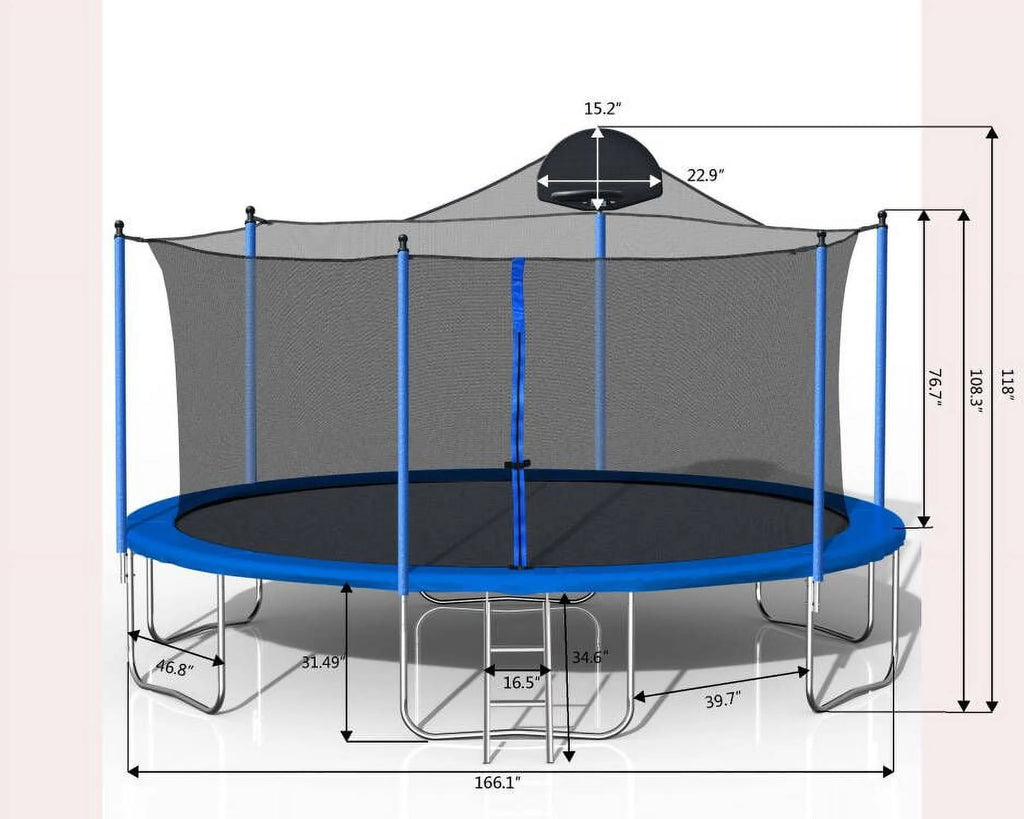 14FT Trampoline with Basketball Hoop, Safety Enclosure Net, and Ladder S417037