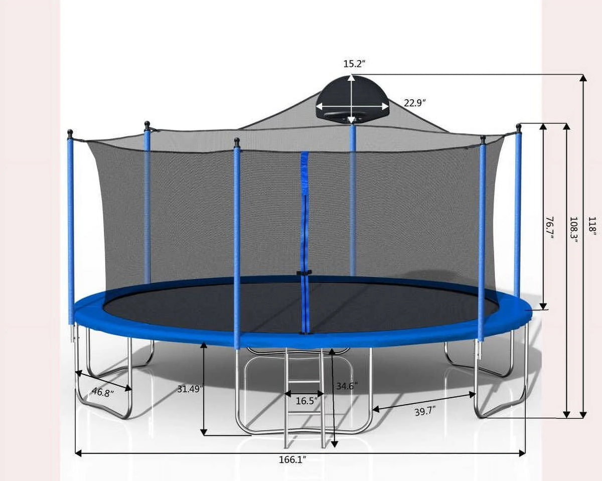14FT Trampoline with Basketball Hoop, Safety Enclosure Net, and Ladder S417037
