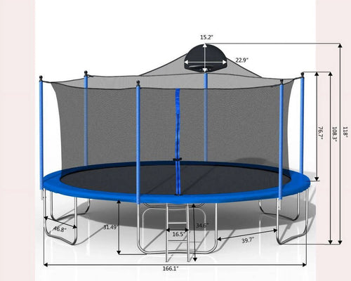 14FT Trampoline with Basketball Hoop, Safety Enclosure Net, and Ladder S417037