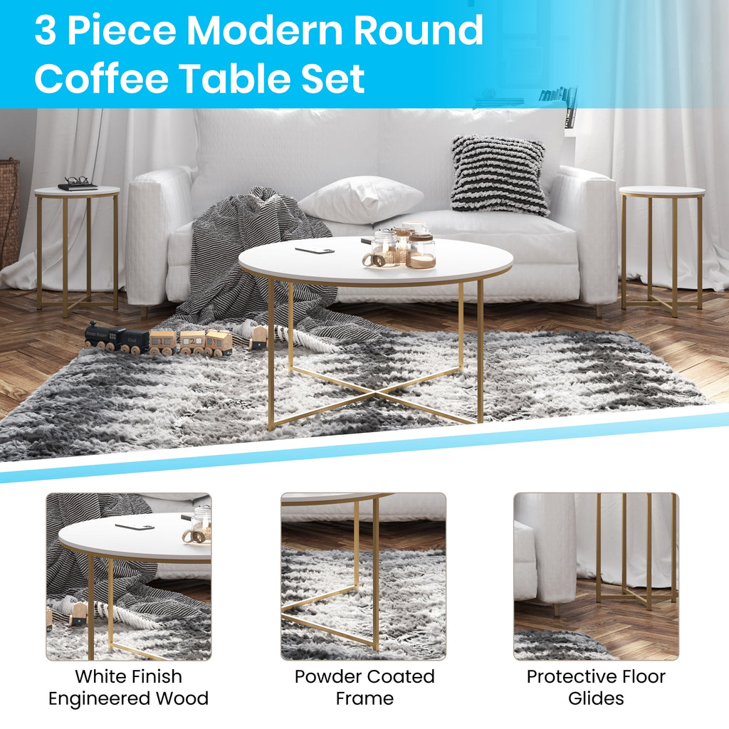 White Laminate 3 Piece Coffee and End Table Set F28583