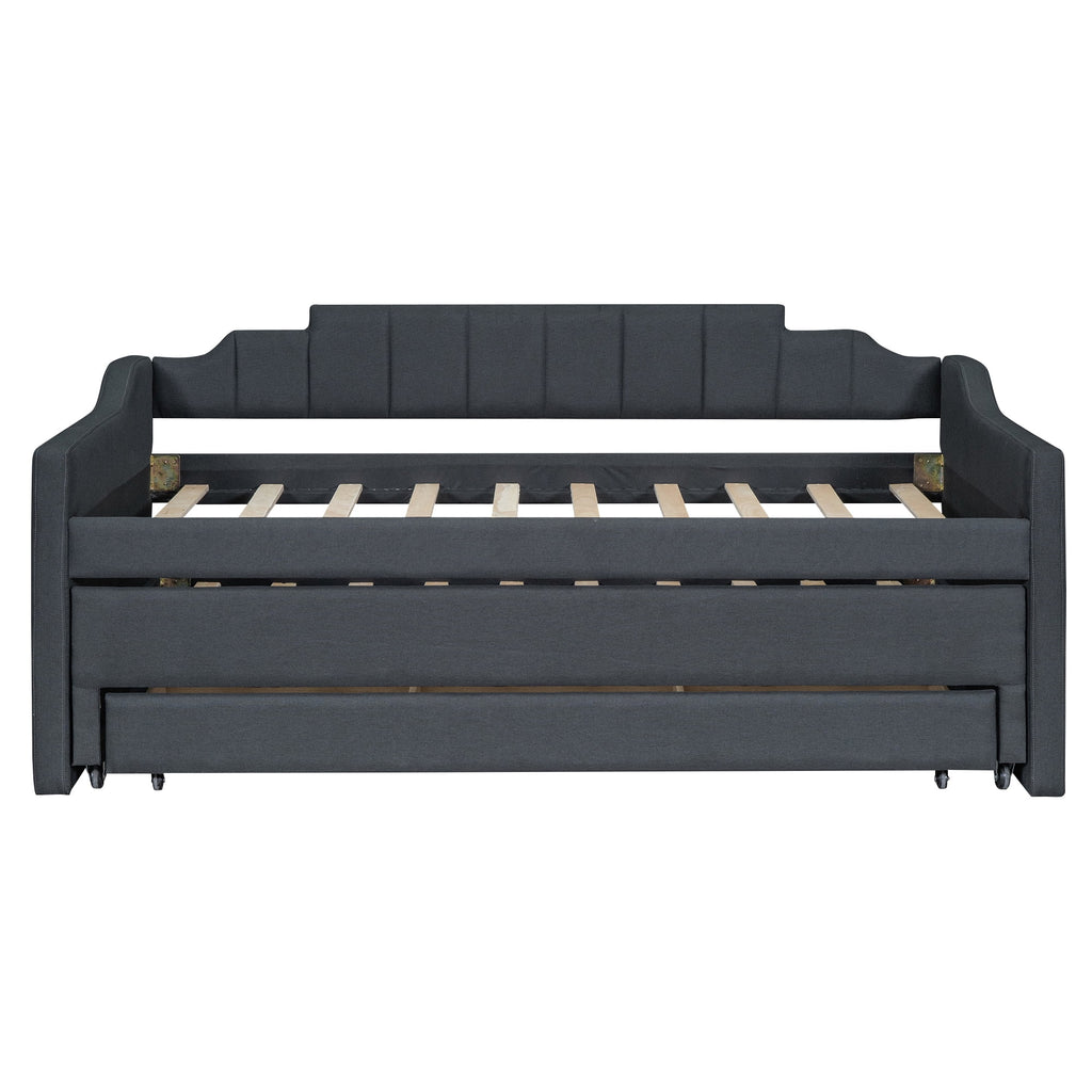Twin Size Upholstered Daybed with Trundle and Drawers, Dark Gray J9545
