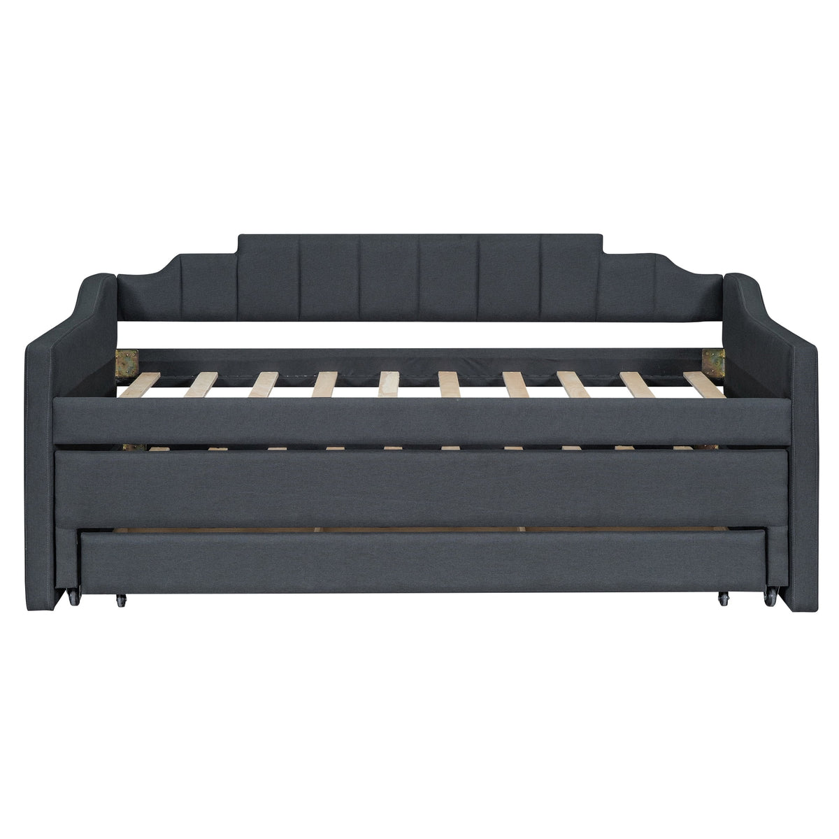 Twin Size Upholstered Daybed with Trundle and Drawers, Dark Gray J9545