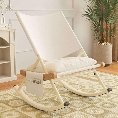 Folding Outdoor Rocker Chair with Side Pocket Carry Bag White H79979