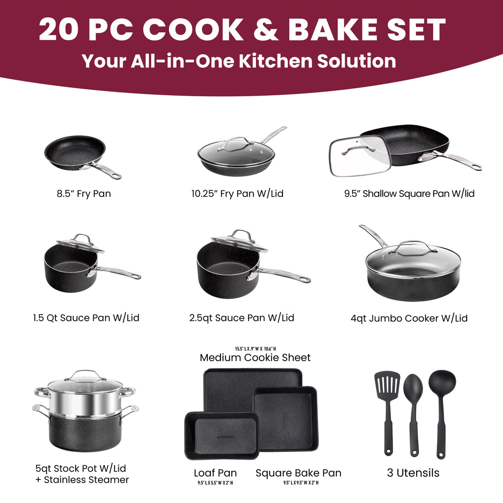 20 Pcs Nonstick Granite Stone Cookware and Bakeware Set M7731
