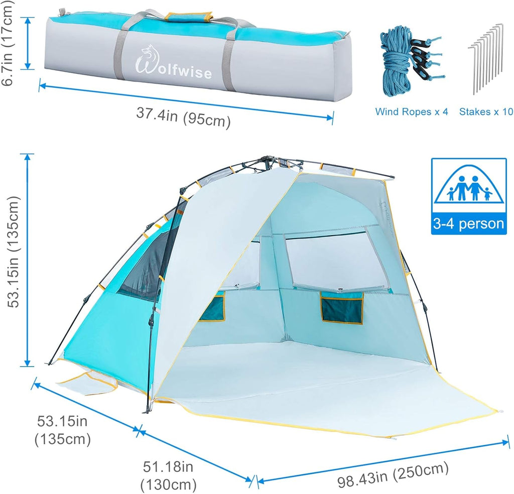 4 Person Instant Beach Tent UPF 50+ Sun Shelter N18738