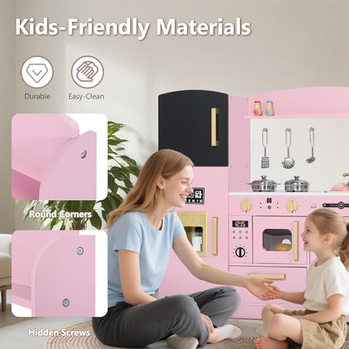 Wooden Kids Play Kitchen Set with Blackboard D60437