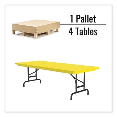 Adjustable Folding Tables, Rectangular, 72" x 30" x 22" to 32", Yellow Top, Black Legs Z13062