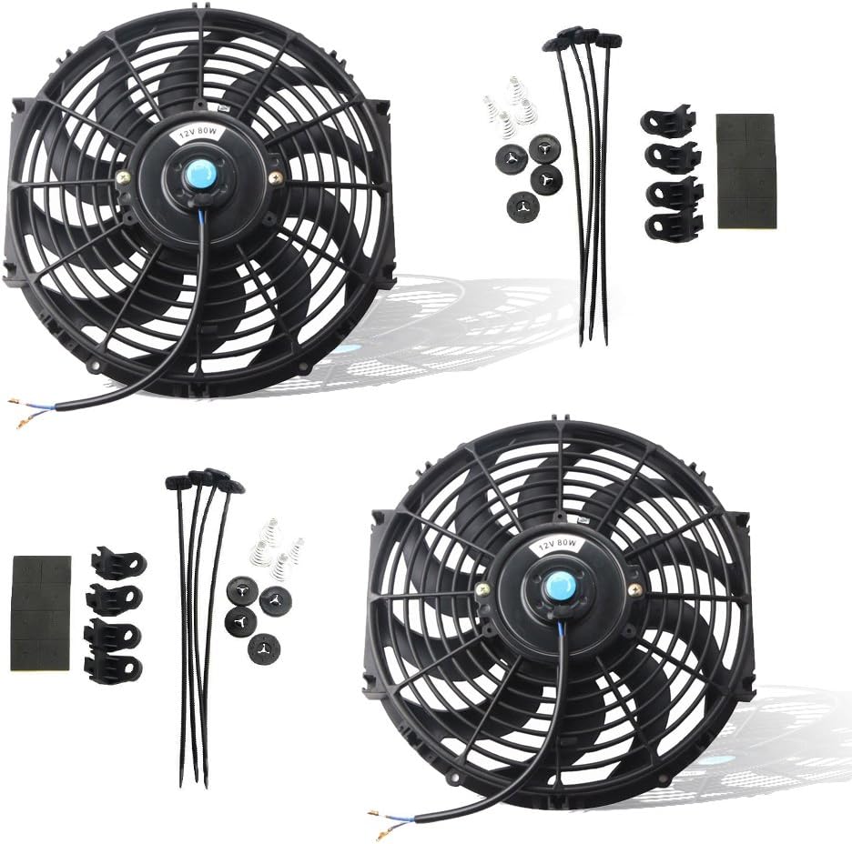 Black Universal Electric Radiator Slim Fan 12V 16 Inch X2 Pack of 2 C66798