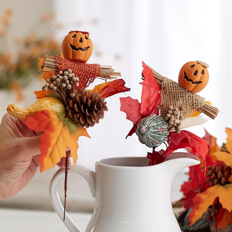 Set of 12 Assorted Pumpkin Face Picks 8-1/2 Inches High S9791
