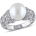 9-9.5mm White Cultured Freshwater Pearl Sterling Silver Cocktail Ring D8599
