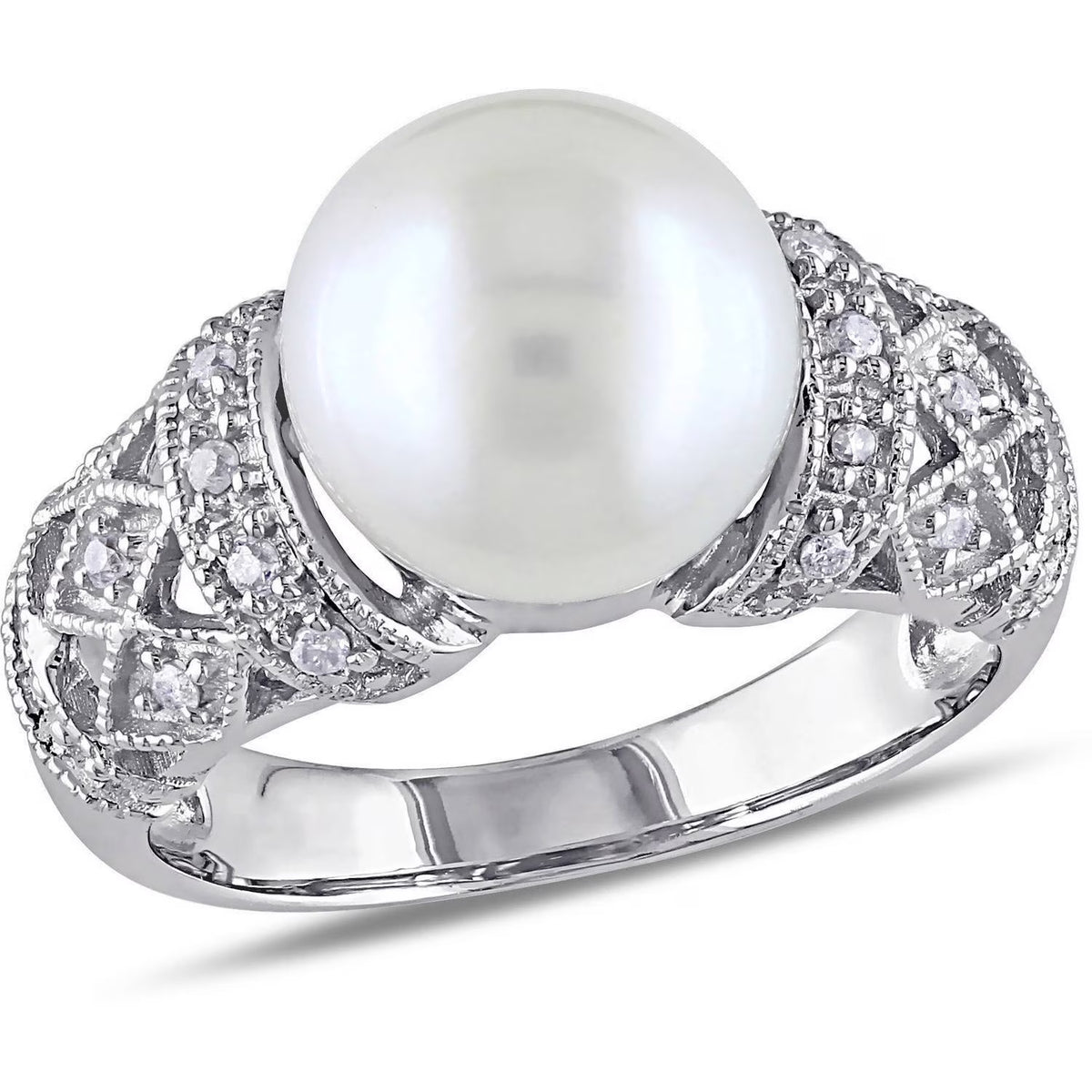 9-9.5mm White Cultured Freshwater Pearl Sterling Silver Cocktail Ring D8599