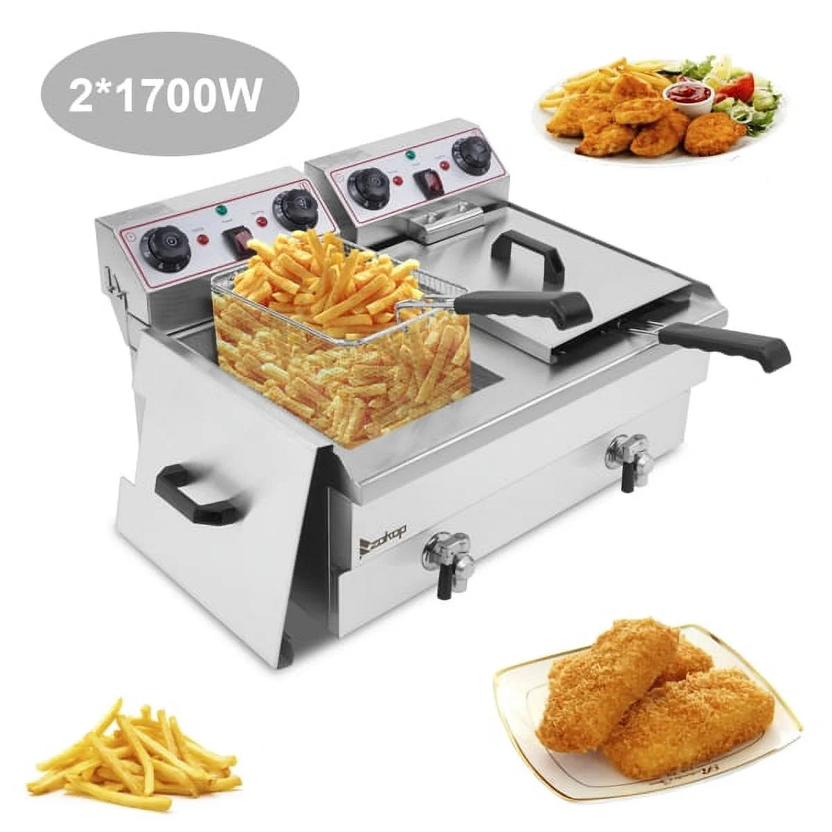 Double Tank Deep Fryer 16L Stainless Steel 3400W S6819