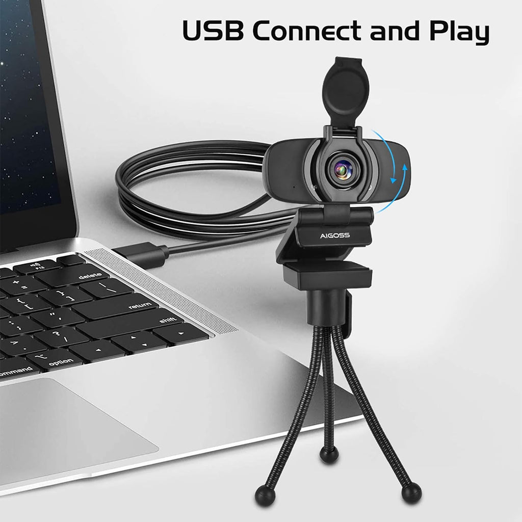 Black Webcam with Microphone and Tripod Stand U954671