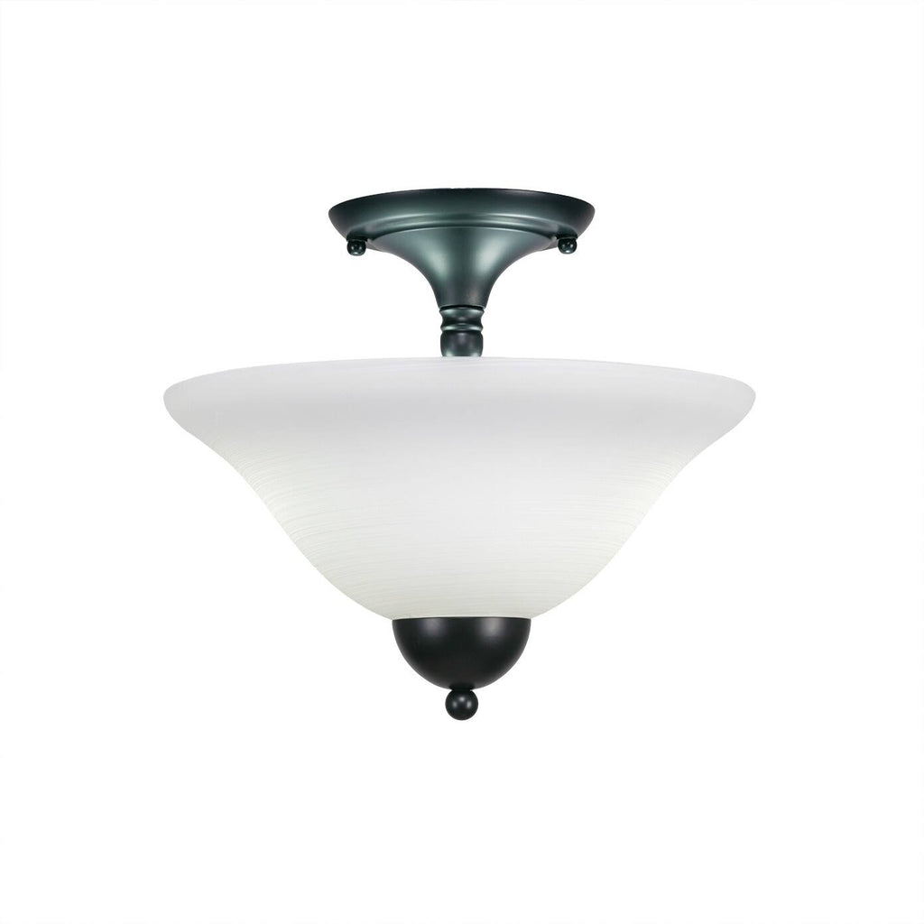 Two Light Semi-Flush Mount Matte Black with Charcoal Spiral Glass T968