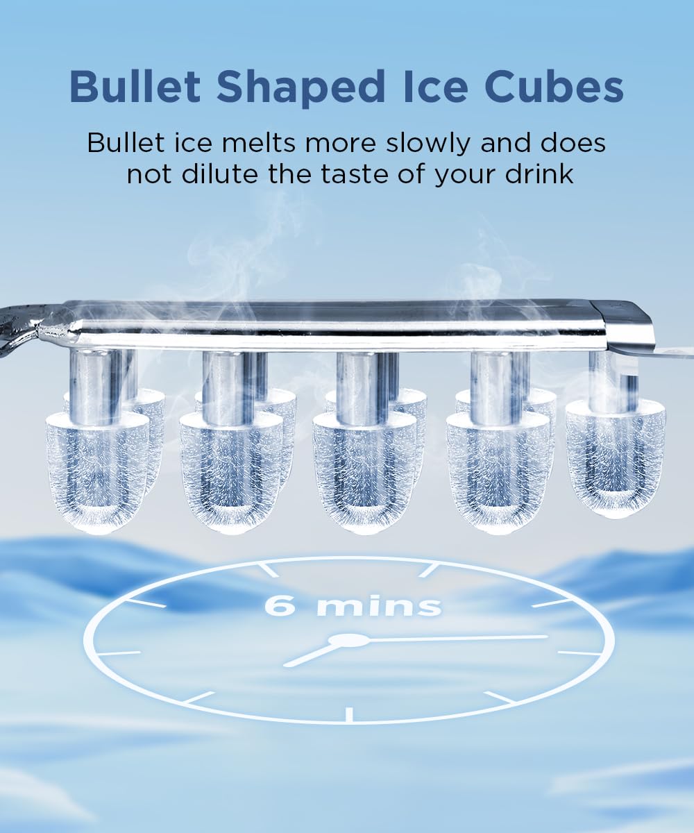 Countertop Ice Maker with Self-Cleaning, 26.5lbs/24Hrs, 9 Bullet Ice Cubes in 6 Mins, Ice Basket and Scoop C900