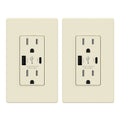 25-Watt 15 Amp Type A and Type C Dual USB Wall Charger with Duplex Tamper Resistant Outlet, Light Almond (2-Pack) S87112