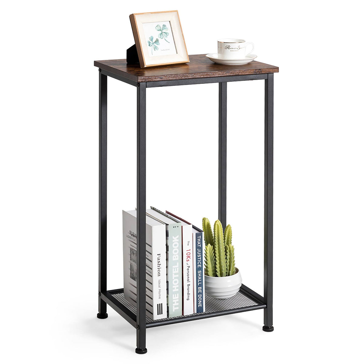 2-Tier Side End Accent Telephone Table with Mesh Shelf Z129836