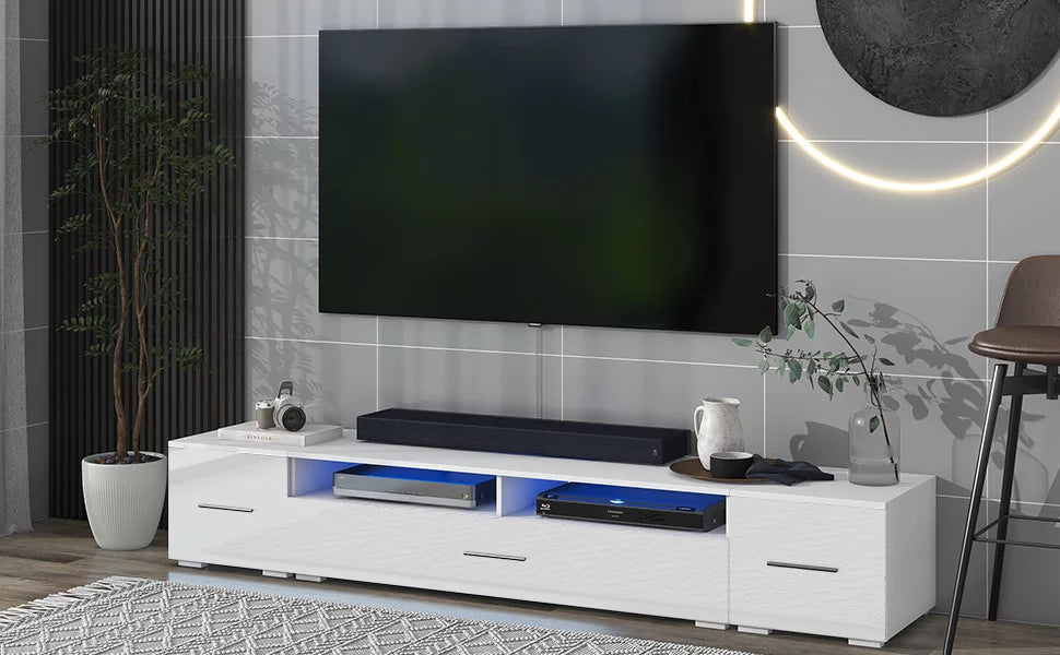 White TV Stand with LED Lights D856