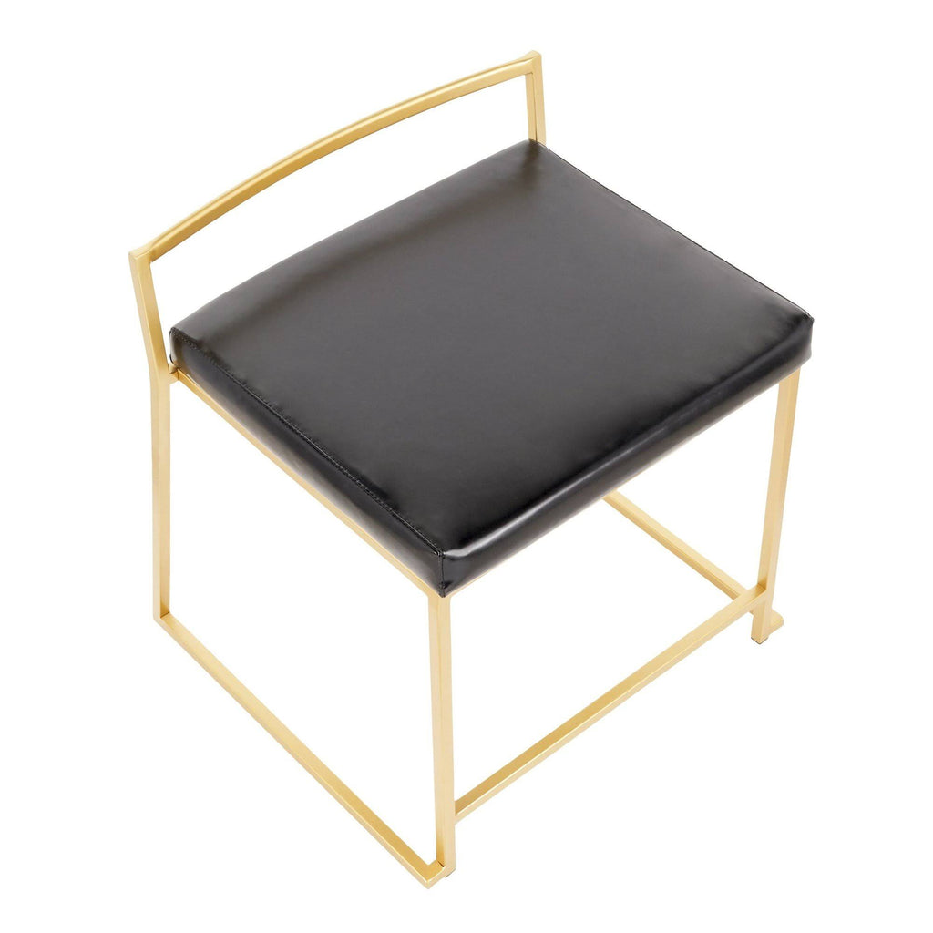 Gold Metal and Black Faux Leather Stackable Dining Chair Set of 2 H484124