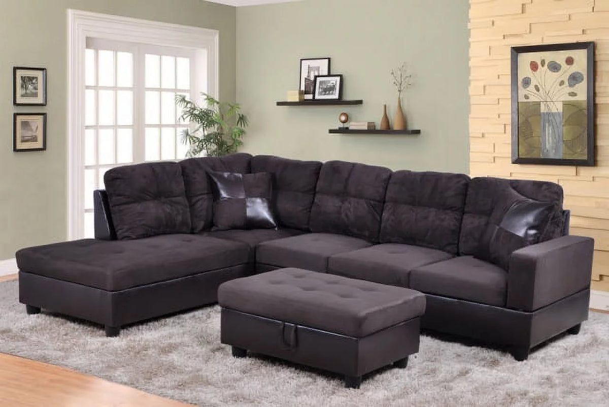Microfiber Leather Sectional Sofa with Storage Ottoman R530262