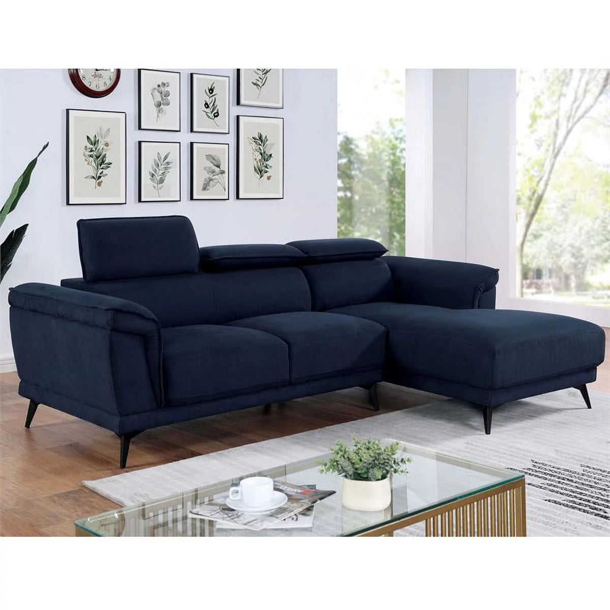 Navy Fabric Adjustable Headrest Sectional J415
