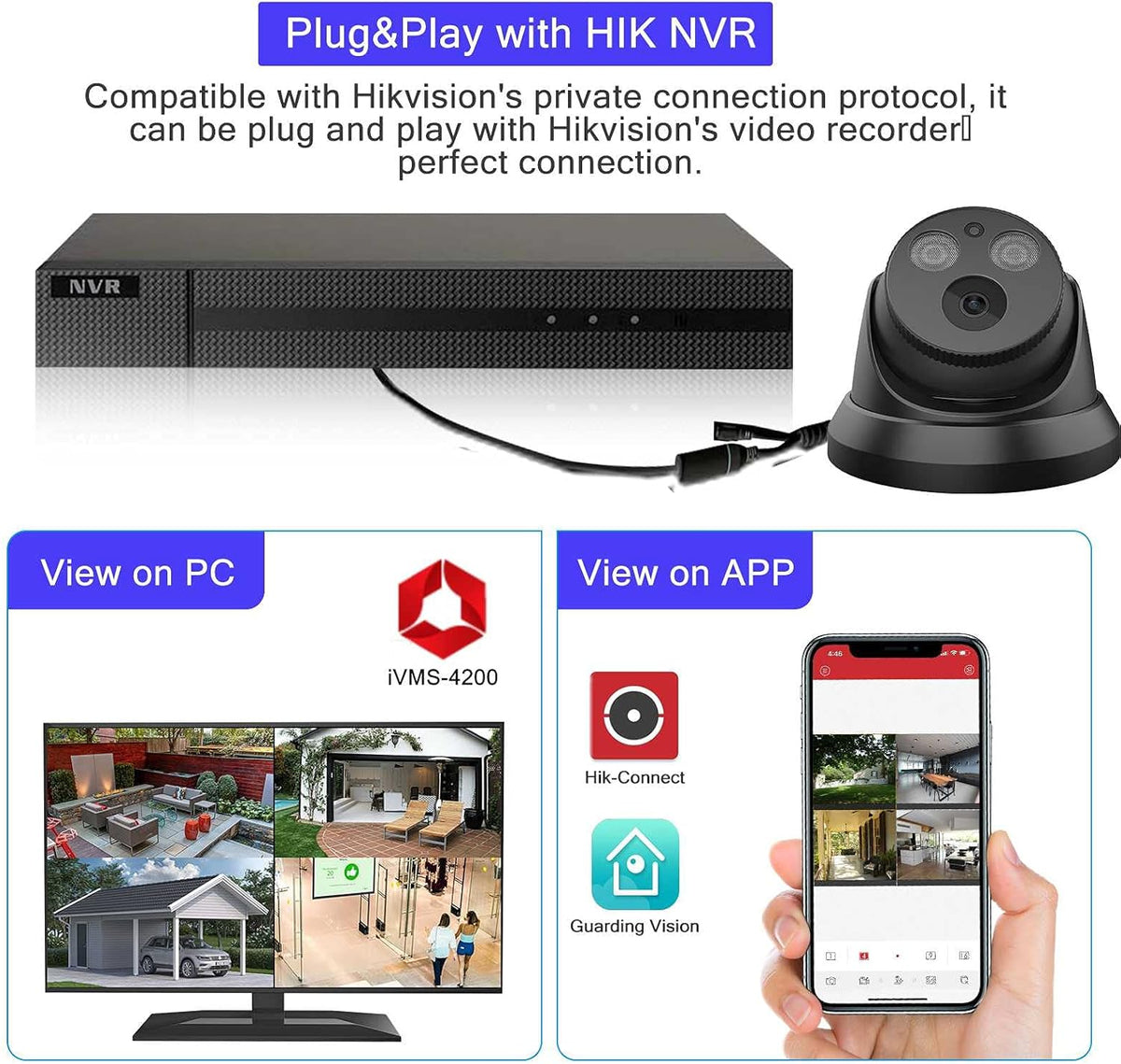 4K 8MP Outdoor PoE IP Turret Camera with Mic/Audio, 2.8mm Lens, IP67, WDR, Motion Detection X523