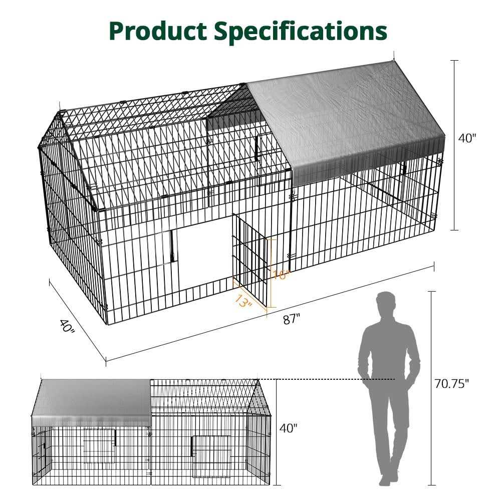 Chicken Coop Chicken Run Pen with Cover Metal Portable Z630315
