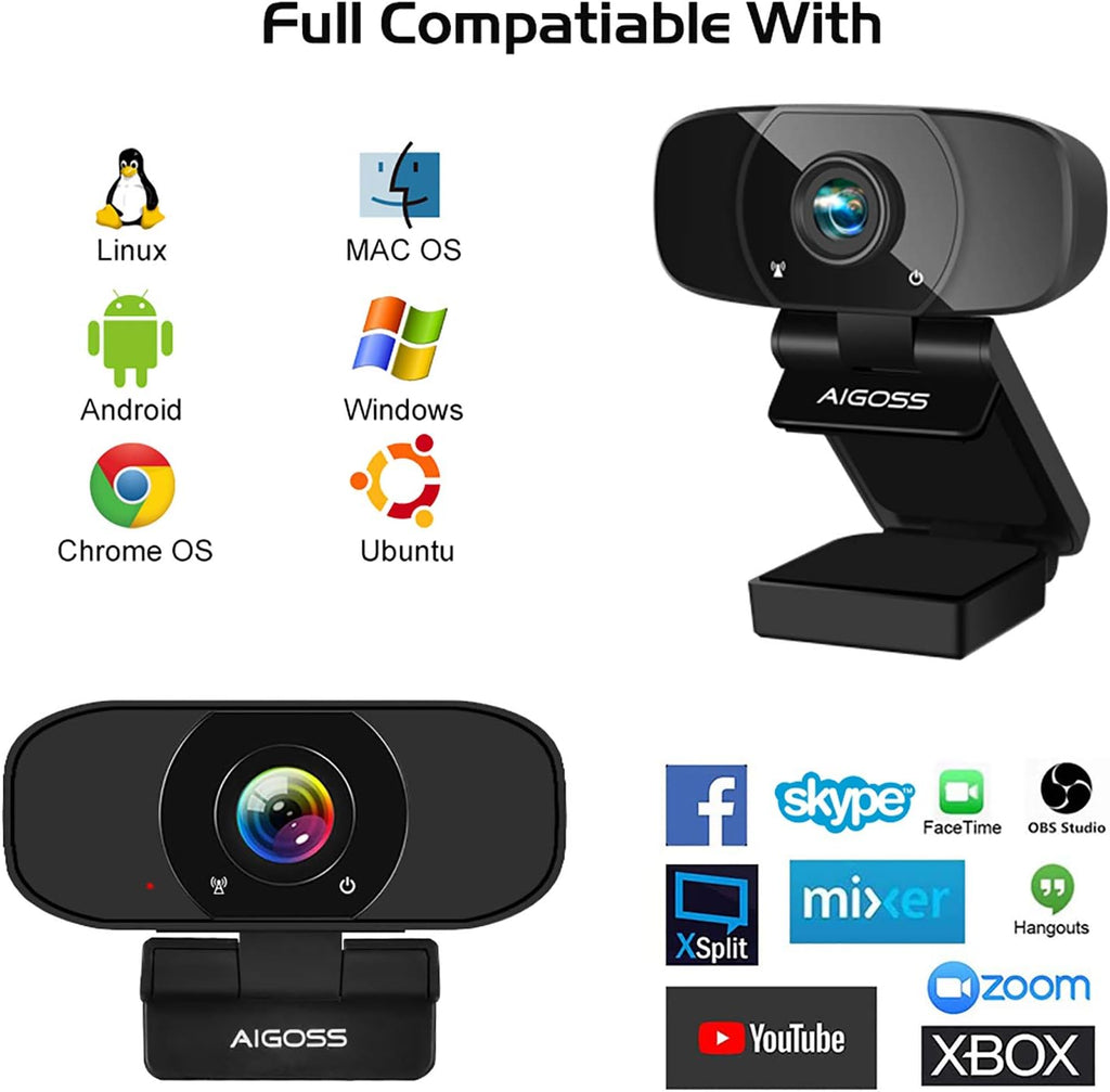 Black Webcam with Microphone and Tripod Stand U954671