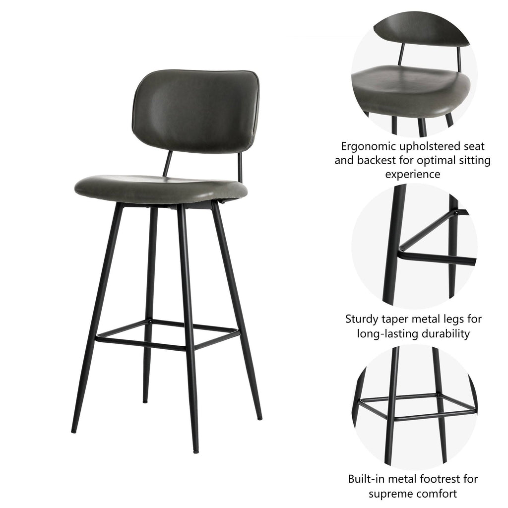 Grey PU Leather Bar Stool with Back, Set of 2 P51229