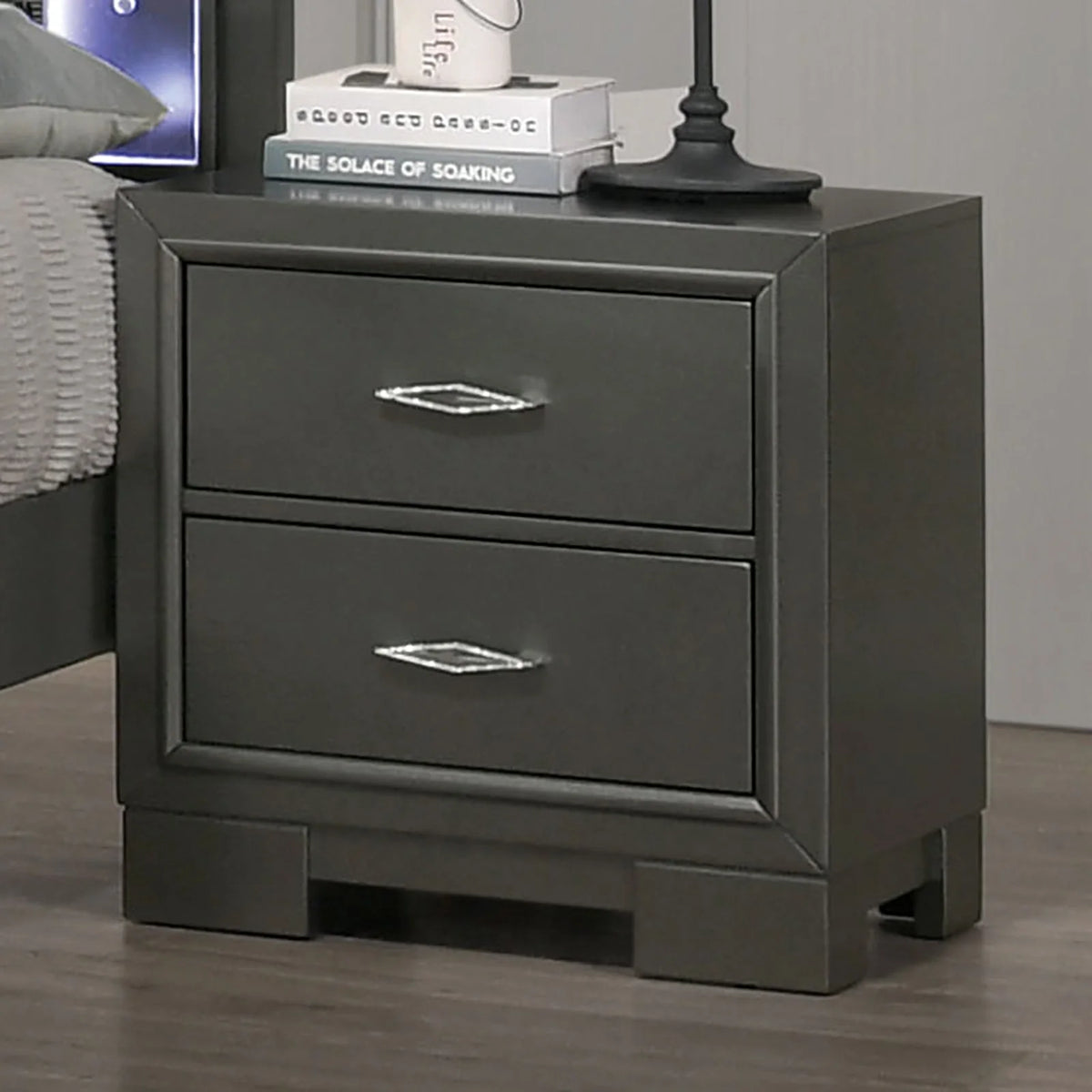 Solid Wood Nightstand Gray K268