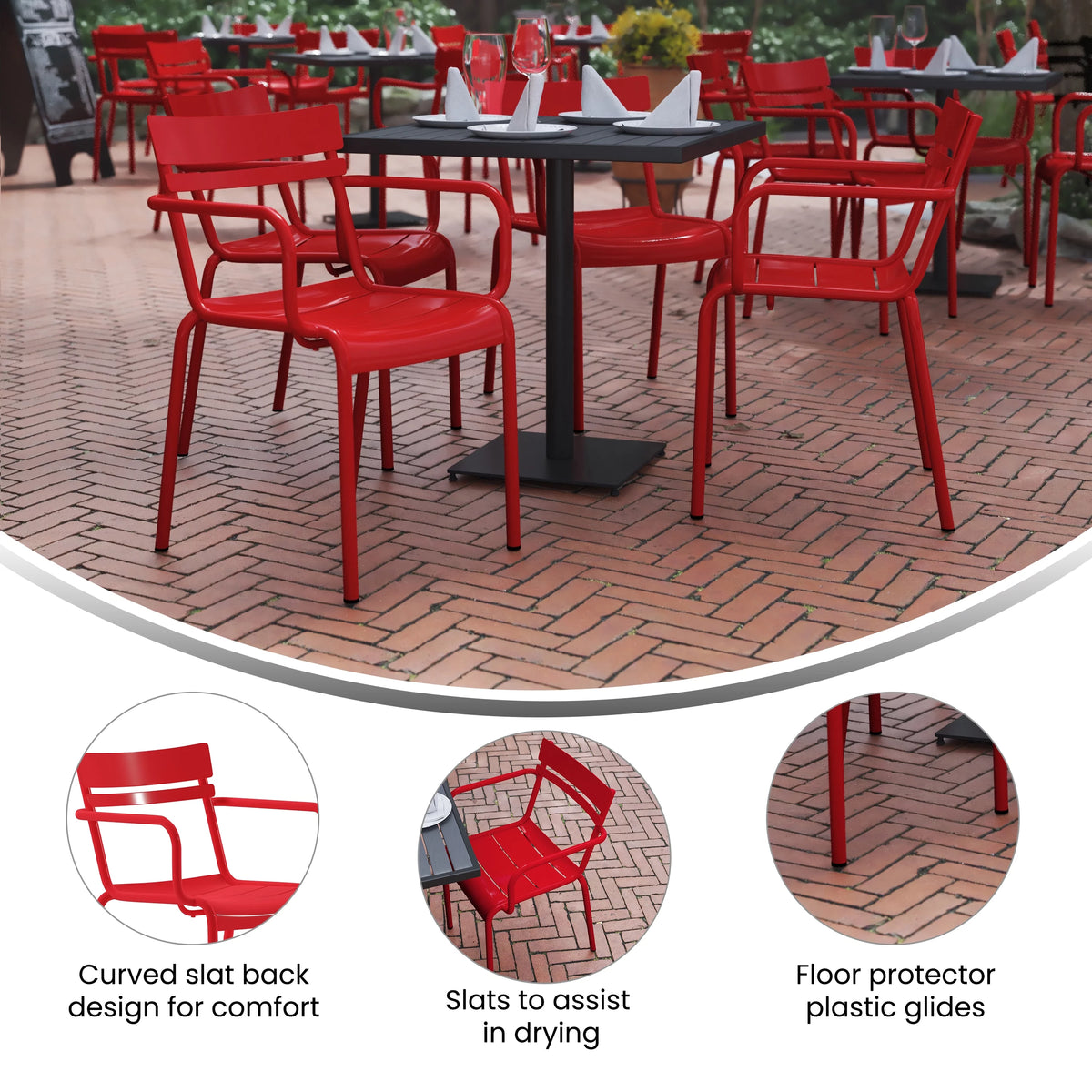 Red Steel Stackable Indoor-Outdoor Chair with Arms S914321
