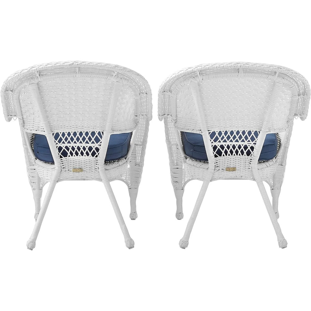 White Wicker Chair with Blue Cushion Set of 2 I926970