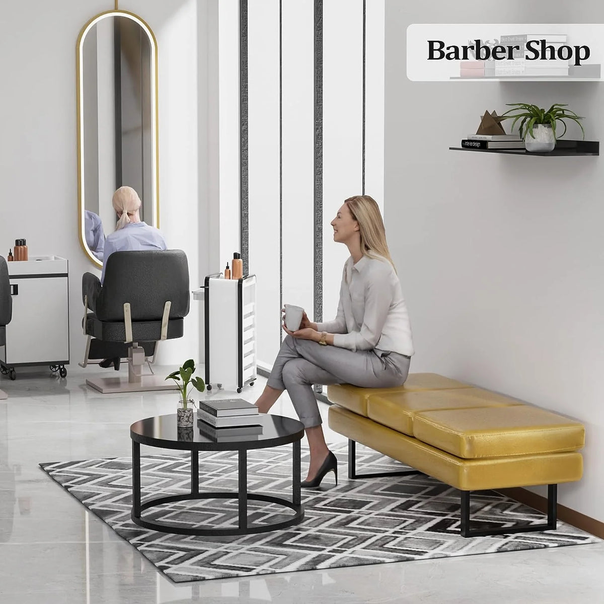 Upholstered 3 Seats Faux Leather Bench T495571