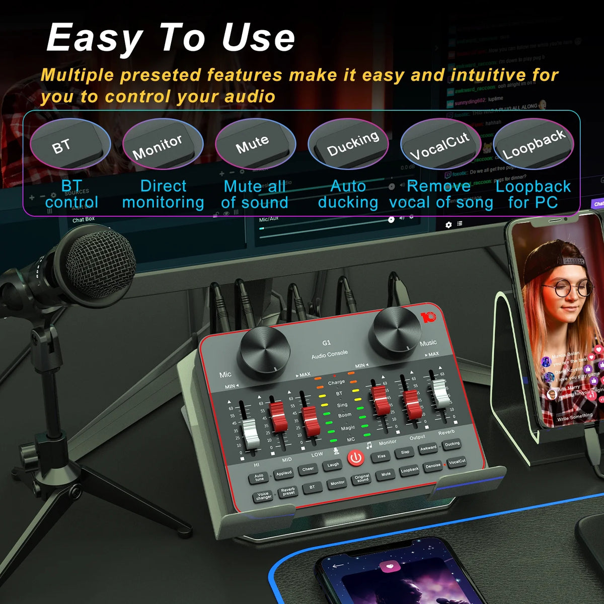 Podcast Equipment Bundle with Two Studio Condenser Microphones and Audio Interface Sound Board X558956