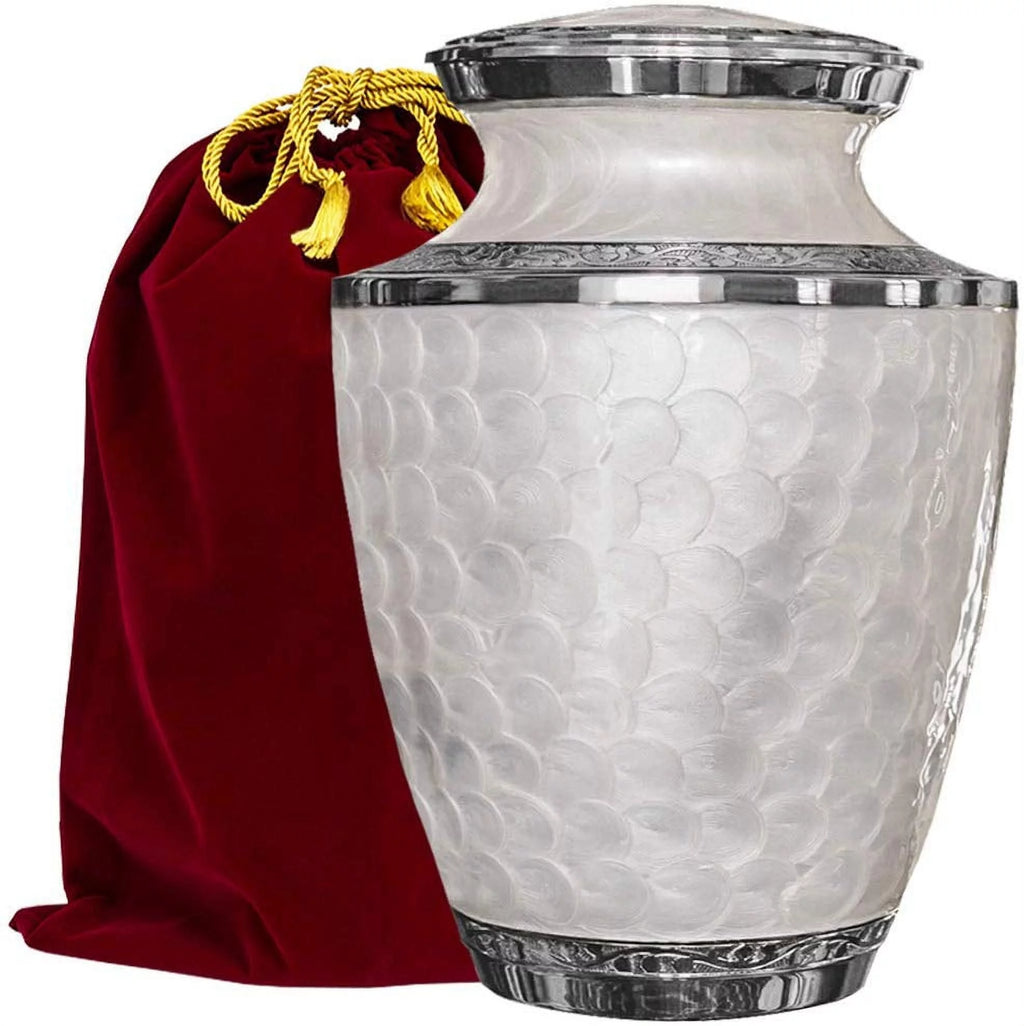 Extra Large White Adult Cremation Urn with Velvet Bag X330117