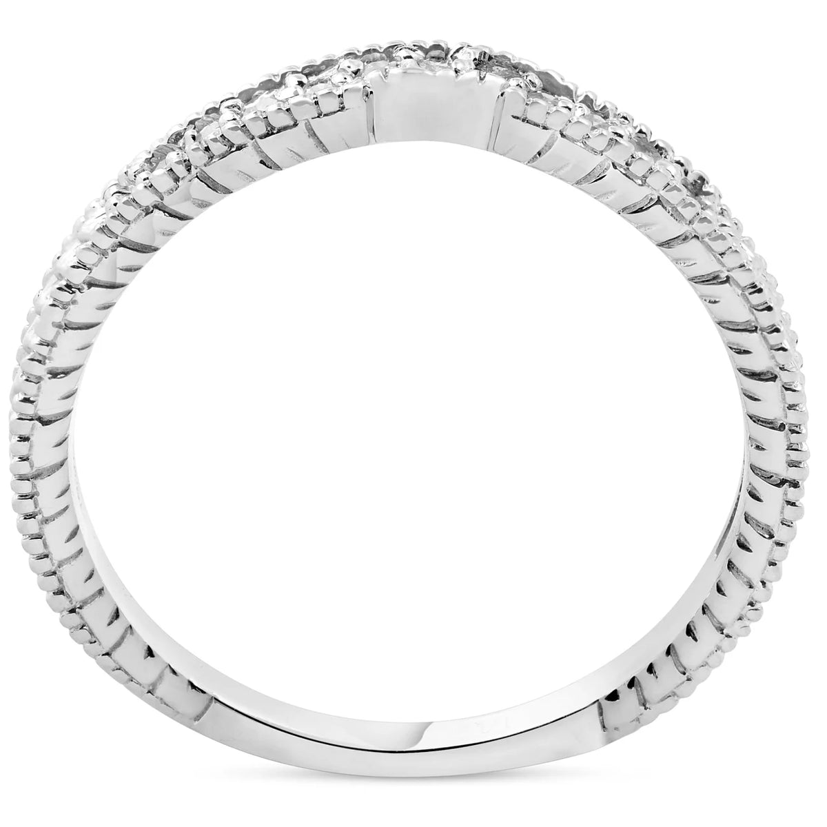 Vintage Diamond Notched Wedding Ring 14K White Gold D805