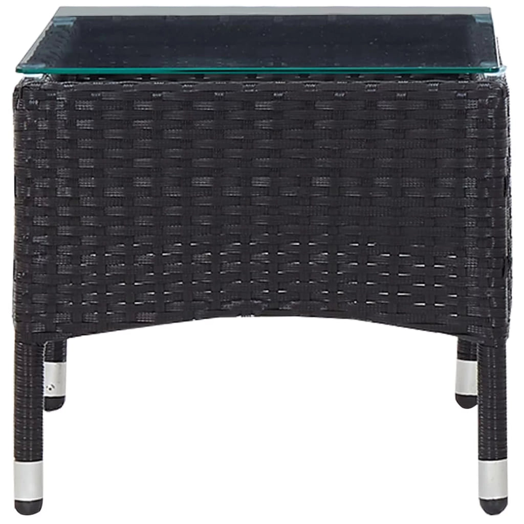 Black Poly Rattan Glass Top Side Table T61105